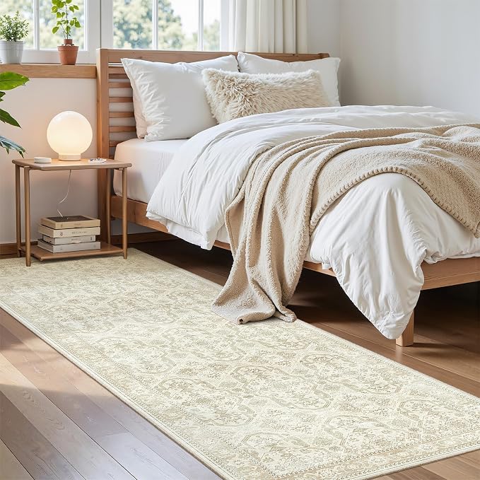 Soalmost Washable Runner Rug 2'6"x8' Kitchen Hallway Runners Beige/Brown | Soft - Image 3
