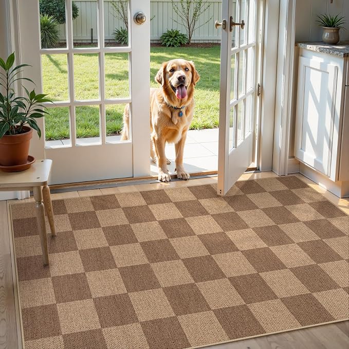 Lahome Checkered Easy Jute 3x5 Outdoor Rug, Washable Rugs by Lahome