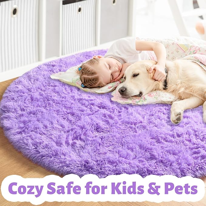 Amdrebio Purple Shaggy Small Round Circle Area Rug 3Ft - Image 3
