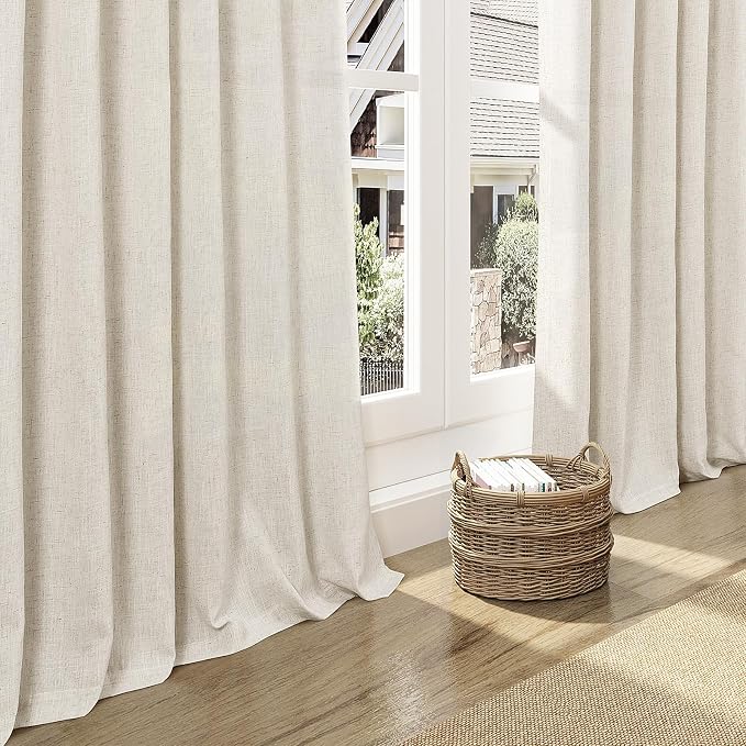Warm Beige Linen Curtains 90 Inch Long 2 Panels Set - Image 7