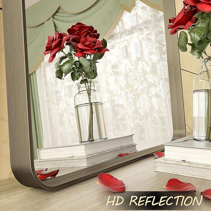 44x36 Bronze Bathroom Mirror, Brushed Metal Bathroom Vanity Mirrors for Wall, Rounded Corner Bronze Rectangle Mirror for Farmhouse, Bedroom, Anti-Rust (Horizontal/Vertical)