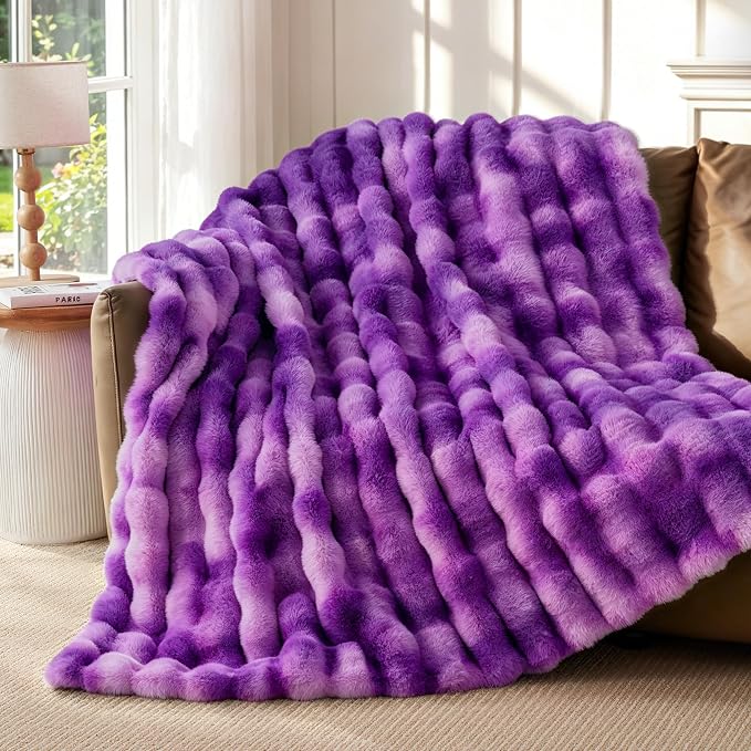 Luxury 1000GSM Rabbit Faux Fur Blanket, Super Warm Cozy Brown Blankets - Image 6