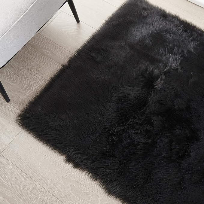 SERISSA 2x4 Fluffy Black Faux Sheepskin Shaggy Rug - Image 5