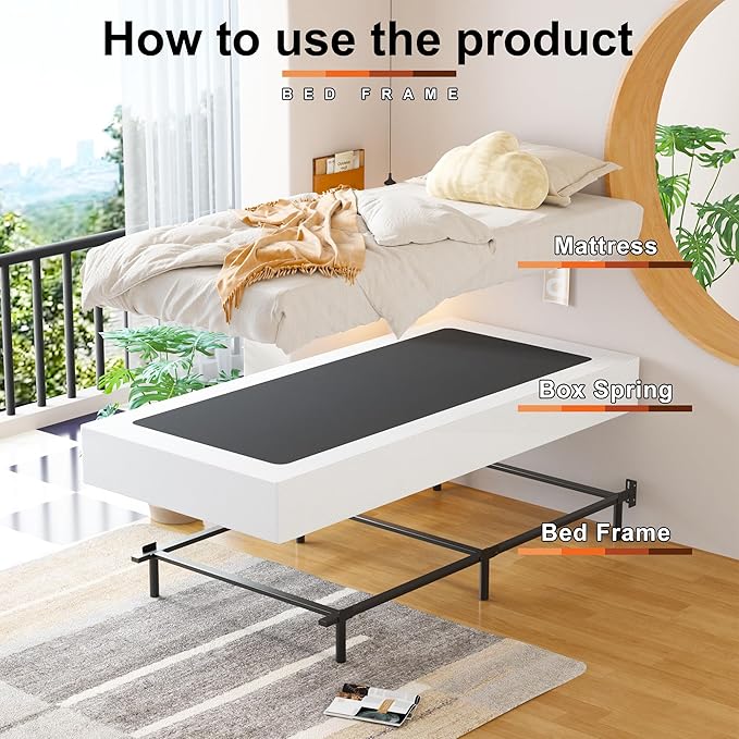 EMODA 8 Inch Twin Box Spring Heavy Duty Metal Mattress Foundation Bed Base with Fabric Cover, Easy Assembly