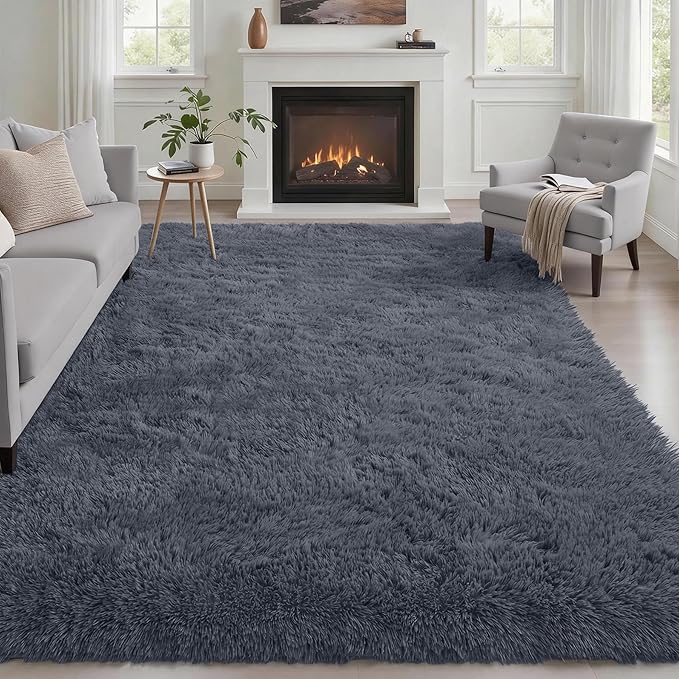 Area Rug Living Room Bedroom: 5x7 Fluffy Plush Shag Carpet Grey | by Luxturiy
