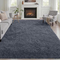 Area Rug Living Room Bedroom: 5x7 Fluffy Plush Shag Carpet Grey | by Luxturiy