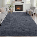 Area Rug Living Room Bedroom: 4x6 Fluffy Plush Shag Carpet Grey | by Luxturiy