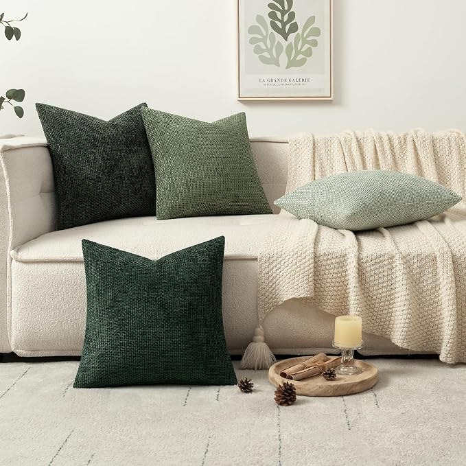 MIULEE Soft Decorative Chenille Pillow Covers Forest Green 16x16 Pack of 4 | - Image 5