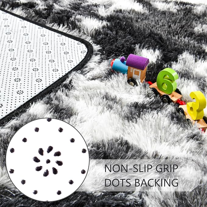 8x10 Extra Large Tie-Dyed Black and White Fluffy Area Rug Non-Slip - Image 6