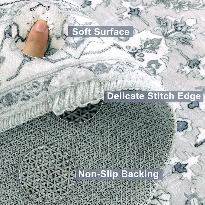 Yamaziot Washable Runner Rug, 2x8 Non-Slip Boho Vintage Hallway Kitchen Rug | - Image 4