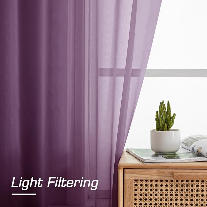 Plum Sheer Curtains, Sheer Curtains 84 Inches Long 2 Panels Set, Rod Pocket - Image 4