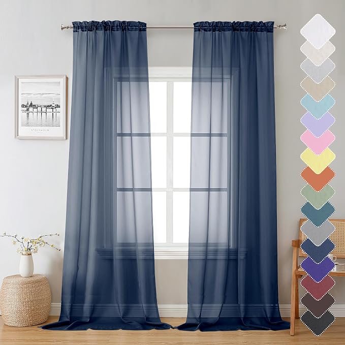 Sheer Curtain Panels Set 96" Inches Long, Solid Voile Light Filtering Airy by Lecloud
