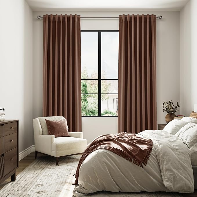 Rustic Brown 100% Blackout Linen Curtains 84 Inch Length 2 Panels Set - Image 8