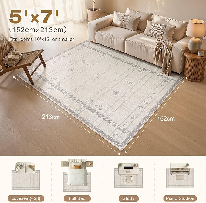 cotiled Boho 5x7 Area Rugs for Living Room: Soft Moroccan Washable Rug | Solve - Image 2