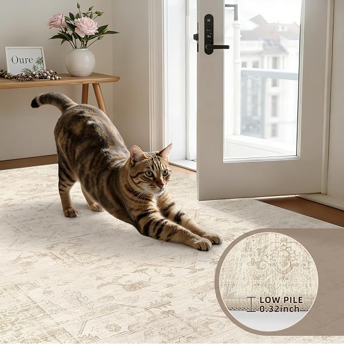 6x9 Area Rugs Living Room: Bedroom Washable Carpet Beige/Brown | Large Vintage - Image 7