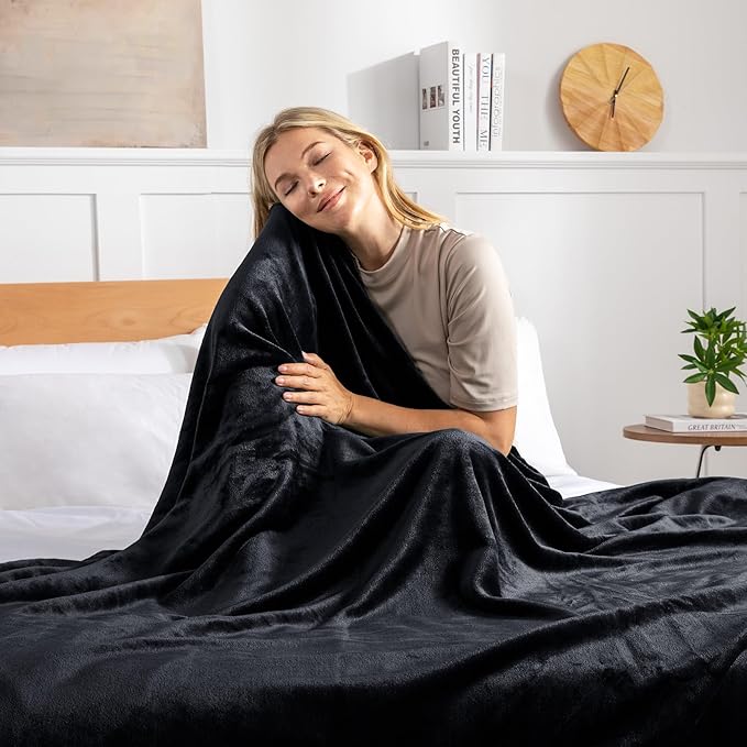 Exclusivo Mezcla Fleece Blanket Twin Size for Bed, Super Soft and Warm, All Season Use, Cozy, Plush, Lightweight, 60x80 Inches Black