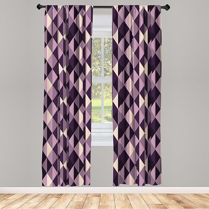 Ambesonne Geometric Window Curtains, Abstract Triangles with Dark and Pale Color Shades, Lightweight Decor 2-Panel Set with Rod Pocket, Pair of - 28" x 84", Dark Purple