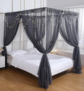 Akiky Canopy Bed Curtains Bed Canopy for Girls Room Elegant Sheer Curtain for Twin Full Queen Size Bed Drapes,8 Panels Canopies with Light,Room Décor(Full/Queen, Gray Canopy)