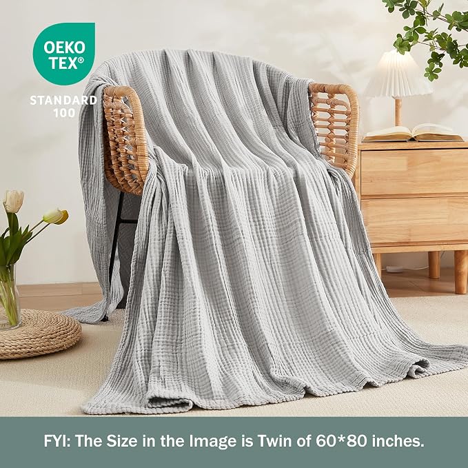EMME Muslin Blankets for Adults Throw Blanket for Couch Breathable Gauze Soft - Image 2