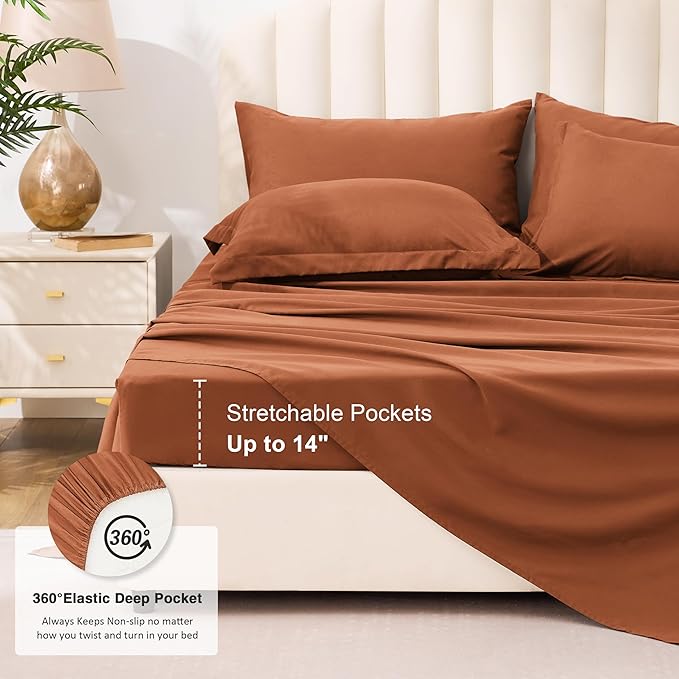 Love's cabin Full Comforter Set Burnt Orange, 7 Pieces Full Bed in a Bag, All Season Bedding Sets with 1 Comforter, 1 Flat Sheet, 1 Fitted Sheet, 2 Pillowcase and 2 Pillow Sham