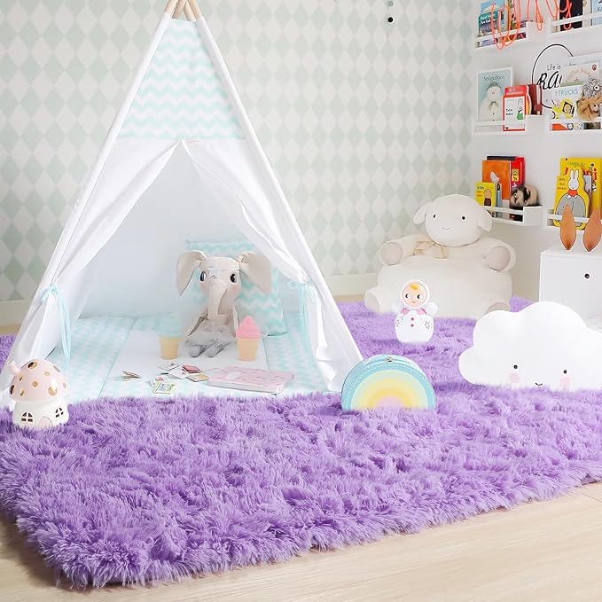 Amdrebio Purple Fluffy Kids Area Rug 4x6 - Image 7