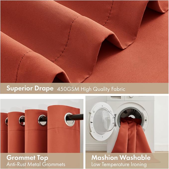 MIULEE Fall Burnt Orange 100% Blackout Curtains - Image 7