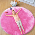 duduta Hot Pink Faux Fur Sheepskin Round Rug 4x4 ft, Fluffy Shag Circle Rug | by duduta