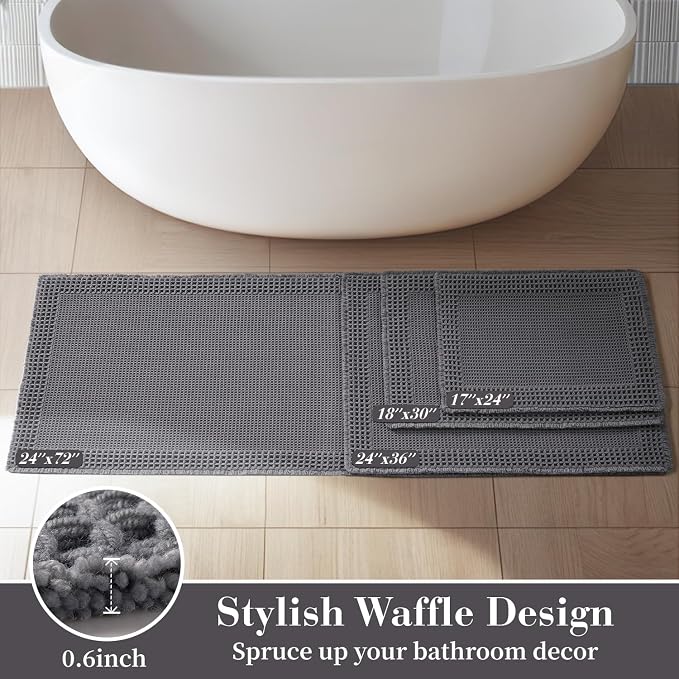 RESARE Waffle Bath Mat for Bathroom, Non Slip Bathroom Rugs 24x36 Dark Grey | - Image 5