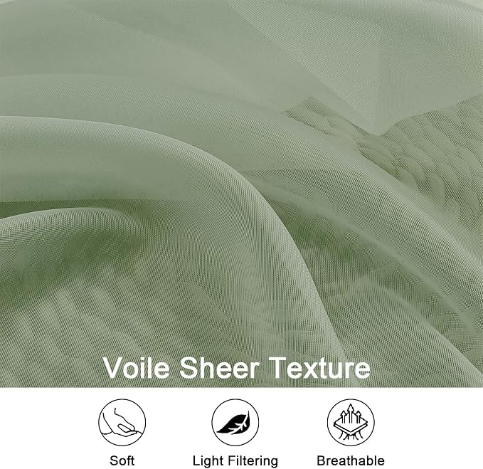 Extra Long Sage Green Sheer Curtains 144 inch 2 Panels Set, Translucent - Image 4
