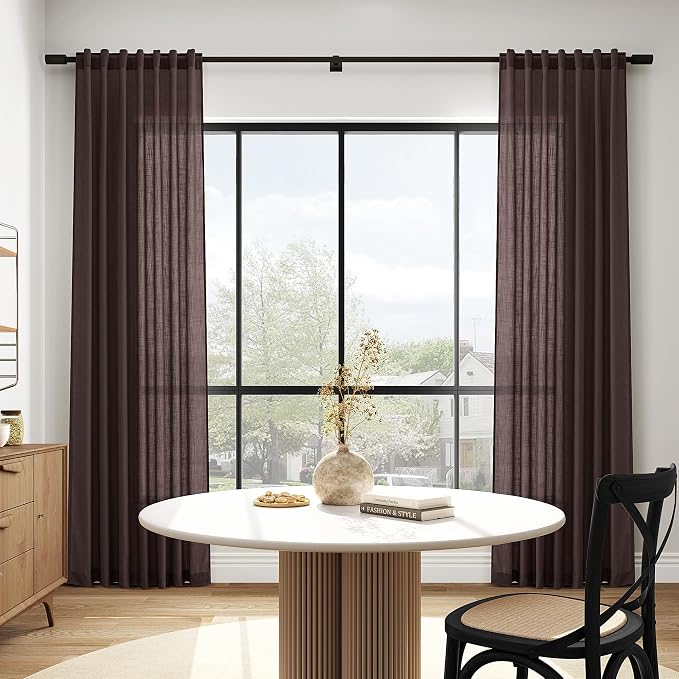 Linen Curtains 84 Inch Long, Coffee Brown, 2 Panels 52x84 | Living Room - Image 5
