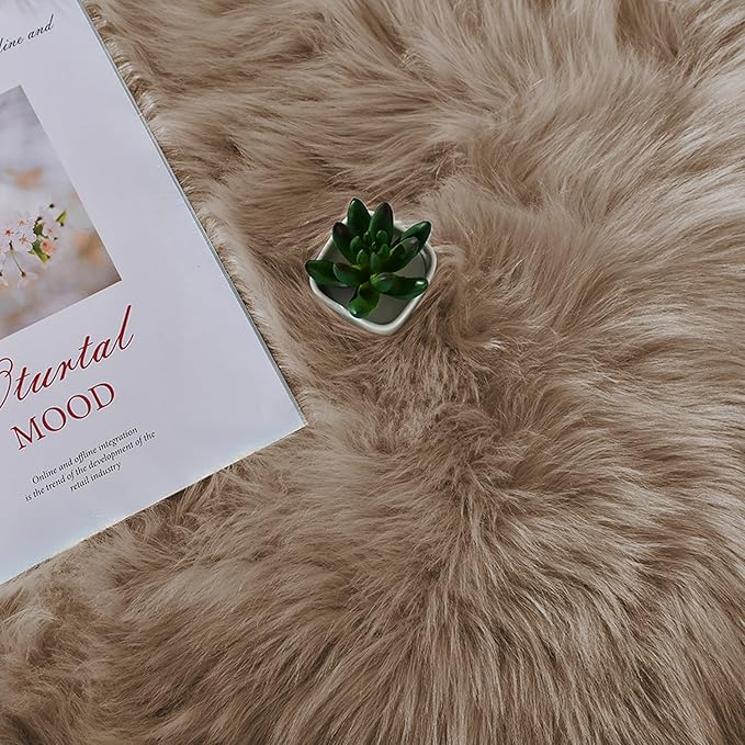 Latepis Beige Faux Fur Rug 8x10, Faux Fur Sheepskin Rug - Image 6