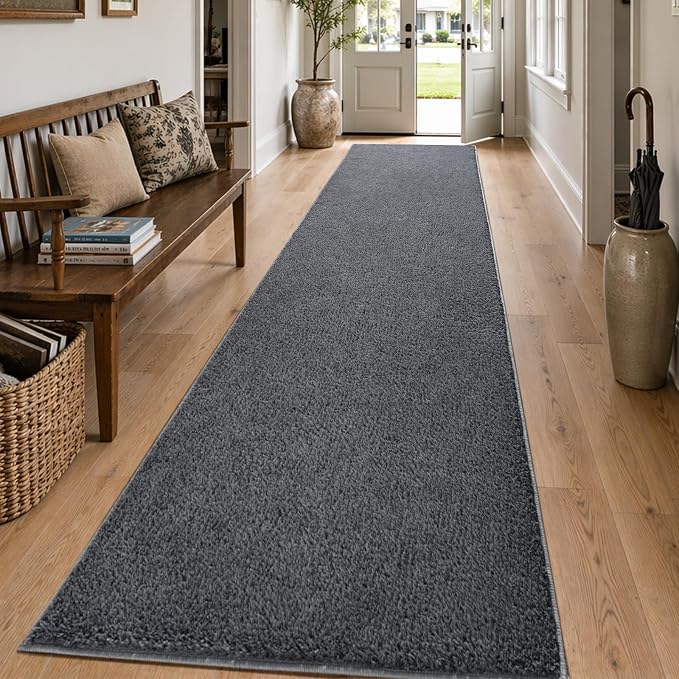 2x10 Dark Grey Solid Runner Rug Washable Non-Slip - Image 3