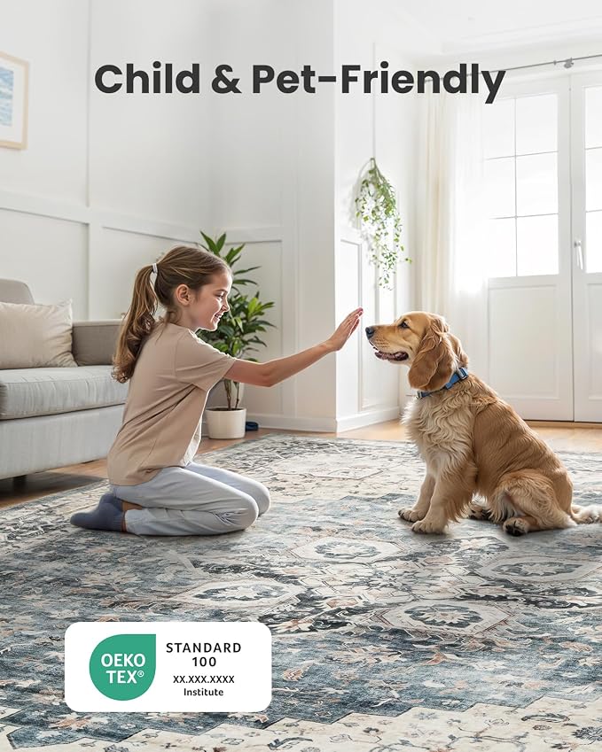 AMADA HOMEFURNISHING Round 4ft Area Rugs, Low-Profile Washable Rug - Image 4