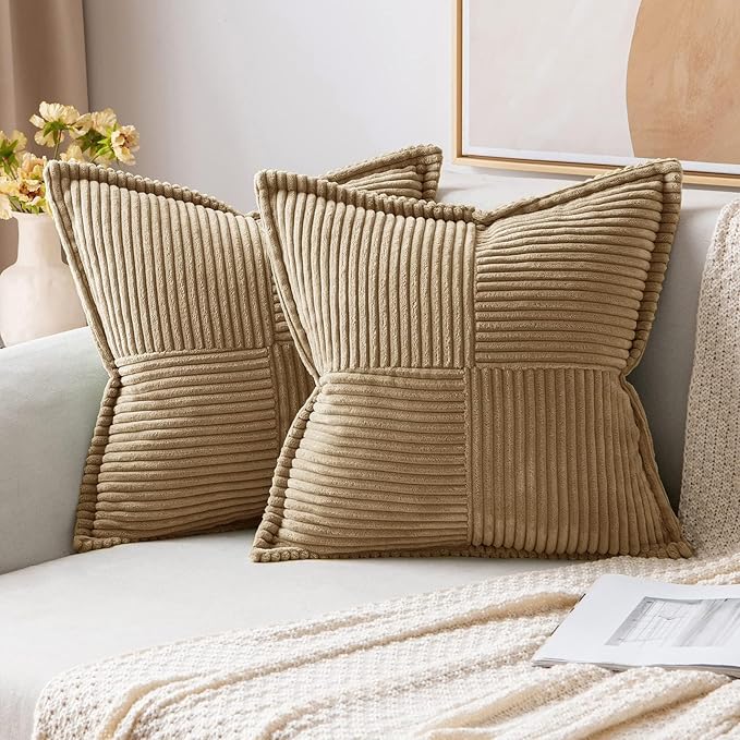 MIULEE Decorative Euro Sham Throw Pillow Covers 22x22 Inch Khaki 2 Pack | Boho by MIULEE
