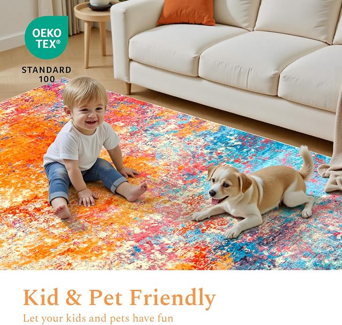 Rugflix 2x6 Runner Rug for Hallway, Washable Colorful Rainbow Runners | Machine - Image 5