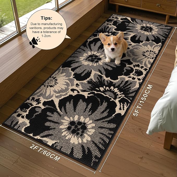 Findosom Hallway Runner Rug 2x5, Non Slip High-Low Textured Floral Washable - Image 2