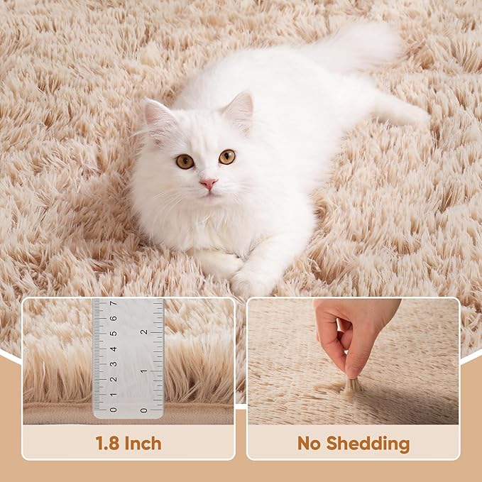 PLHXFR 4x6 Area Rugs Living Room: Fluffy Bedroom Rug Shag Carpet Camel | - Image 5