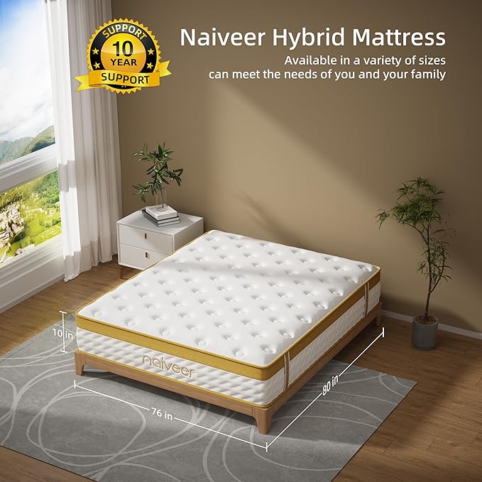 Cooling Gel King Size Mattress 10 Inch Hybrid King Mattress in a Box with Pocketed Springs Memory Foam for Back Pain & Pressure Relief with CertiPUR-US Certified Foam