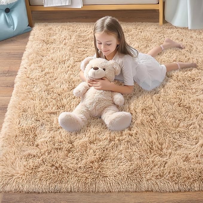 Pionblank Fluffy Area Rug for Bedroom 4x6, Indoor Plush Carpet, Camel | Shag - Image 8