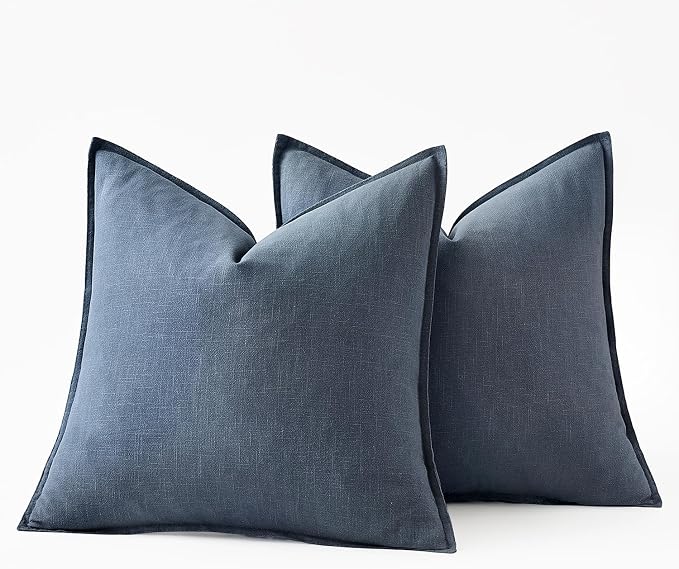 MIULEE Decorative Linen Pillow Covers 20x20 Inch Blue Ashes | Boho Farmhouse​ - Image 7