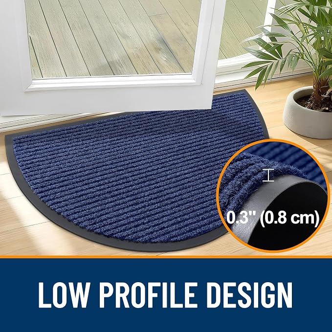 OLANLY Half Circle Front Door Mat 35x23, Waterproof Heavy-Duty Doormat | Blue - Image 4