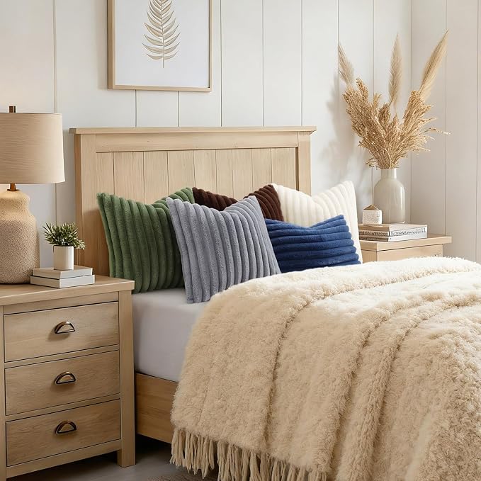 decorUhome Fall Faux Fur Throw Pillow Covers 20x20 Set of 2 Grey | Decorative - Image 8