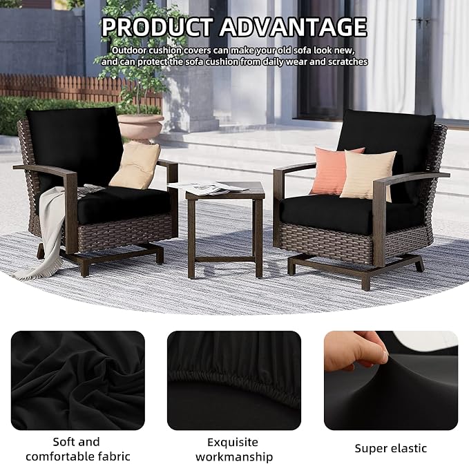 12Pcs Outdoor Cushion Covers, Elastic Patio Cushion Covers | Washable, - Image 3