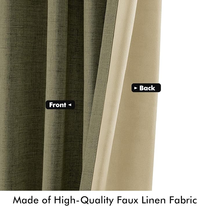 MIULEE 100% Blackout Linen Curtains 42 x 90 Inch Light Olive Green 2 Panels | - Image 6