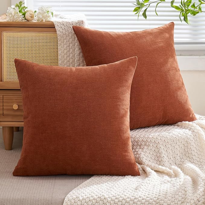 MIULEE Fall Rust Terracotta Chenille Couch Throw Pillow Covers, 18x18 | Set of 2 - Image 4