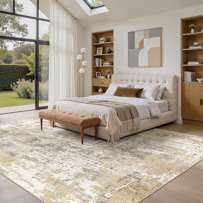 DMOYEST Area Rug Living Room Rugs 9x12 Washable Abstract Carpet | Neutral - Image 3