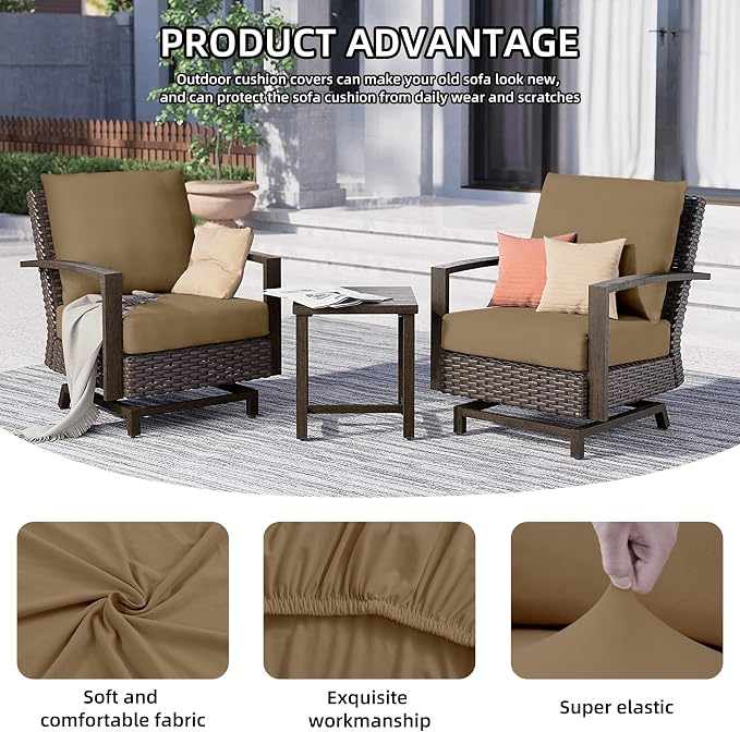 8Pcs Outdoor Cushion Covers, Elastic Patio Cushion Covers | Washable, - Image 3