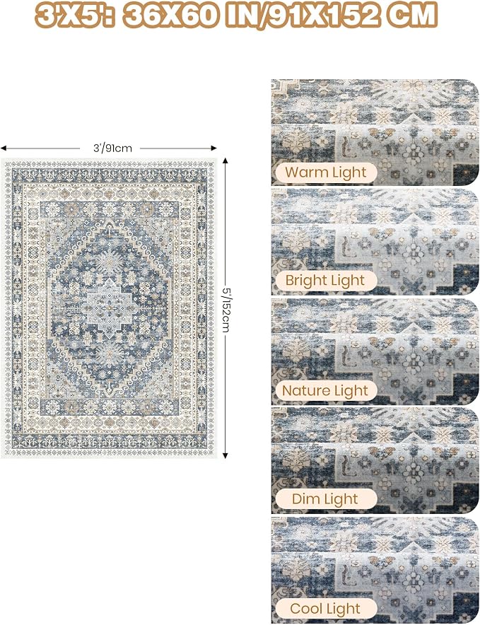 3x5 Washable Area Rug for Entryway Non Slip Rugs, Floral Soft Living Room Rug - Image 2