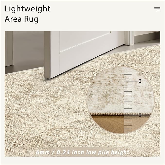 Soalmost Washable Area Rug 8x10 Large Soft Living Room Rugs Light Brown | - Image 7