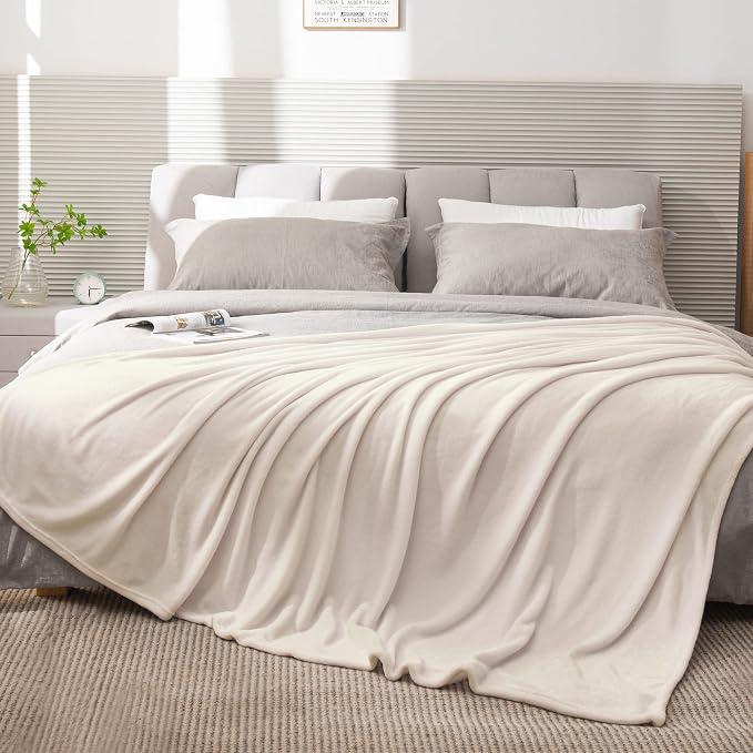 BEDELITE Fleece Blanket Soft Plush King Size Bed Blanket Beige 108"x90" | Ultra - Image 8
